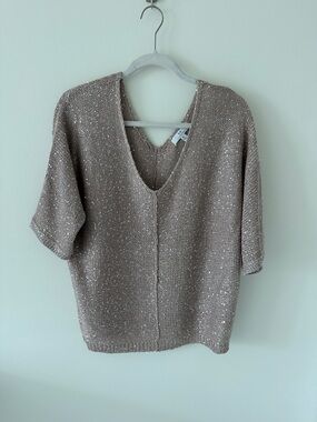 Halston Heritage Taupe Sequin V-Neck Sweater